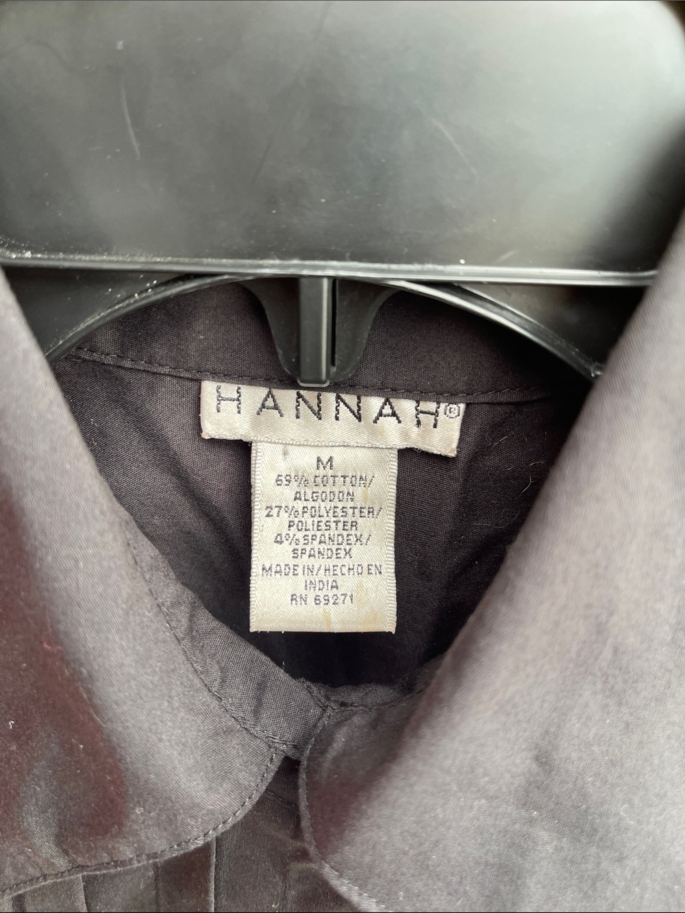 Hannah Black Pleated Button Down Tunic Shirt Size M Stretch Long Sleeve - Picture 3 of 3